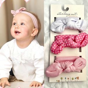 Starting Out Accessories 3 Pack Soft Bow Headband Set for Baby Girl.